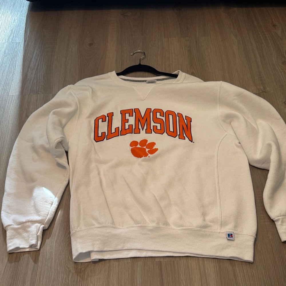Russell Athletic White Clemson Crewneck Sweater